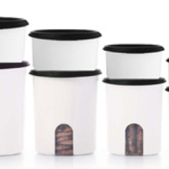 NEW Tupperware One-Touch Toppers Set of 4 Stacking Canisters Black Seals - Picture 2 of 4